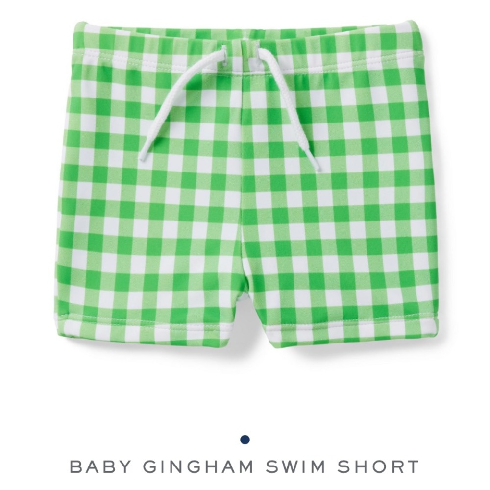 Janie and Jack Green Gingham Euro Style Swim Shorts
